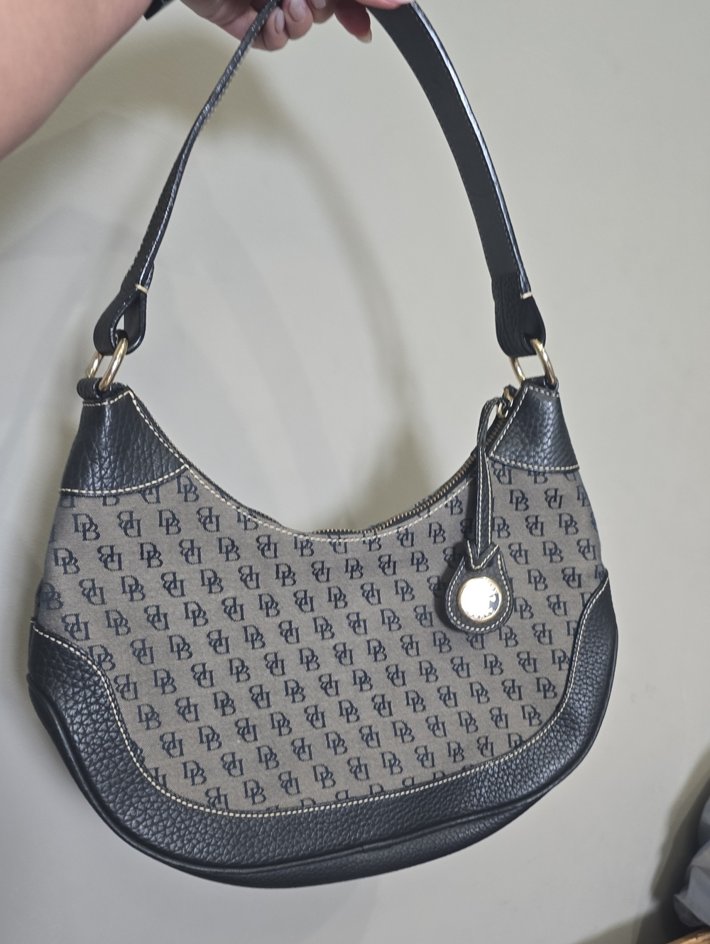 Vintage Dooney And Bourke Monogram Shoulder Bag. Hanger On Zipper. Flaw Inside